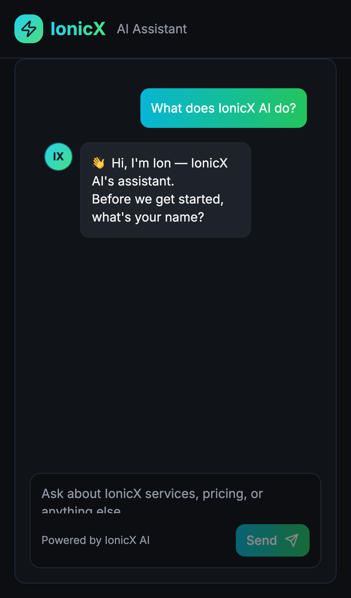 Ion — IonicX AI Assistant
